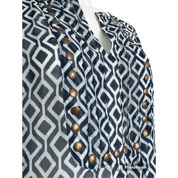 41 Hawthorn Women's Blue‎ & White 3/4 Sleeves Notched Neck Blouse Size M - Picture 2 of 8